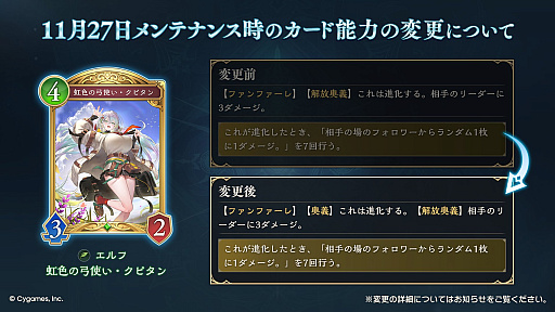 画像ギャラリー No.002のサムネイル画像 / 「シャドバWB」，11月27日に「豊麗なるローズクイーン」「虹色の弓使い・クピタン」「風の理・イーウィヤ」のカード能力変更を実施