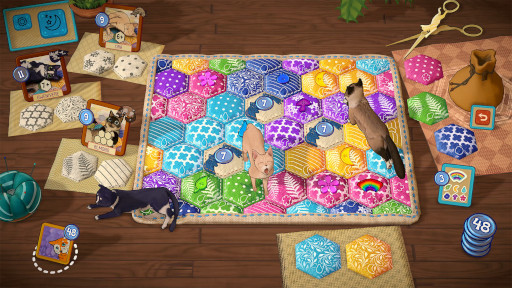 画像ギャラリー No.001のサムネイル画像 / ネコちゃんが気に入るようにキルトを縫い上げよう。デジタルボードゲーム「キャリコ 〜陽だまりネコとパッチワーク〜」，Steamで本日発売