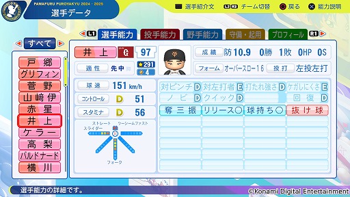 画像ギャラリー No.002のサムネイル画像 / 「パワフルプロ野球2024-2025」第7回アップデートを実施。2024年シーズン終了時点の選手データを反映，井上温大選手のフォークも変化