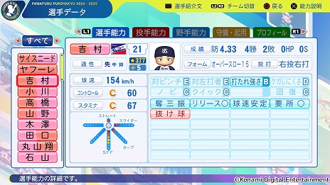 画像ギャラリー No.008のサムネイル画像 / 「パワフルプロ野球2024-2025」第7回アップデートを実施。2024年シーズン終了時点の選手データを反映，井上温大選手のフォークも変化